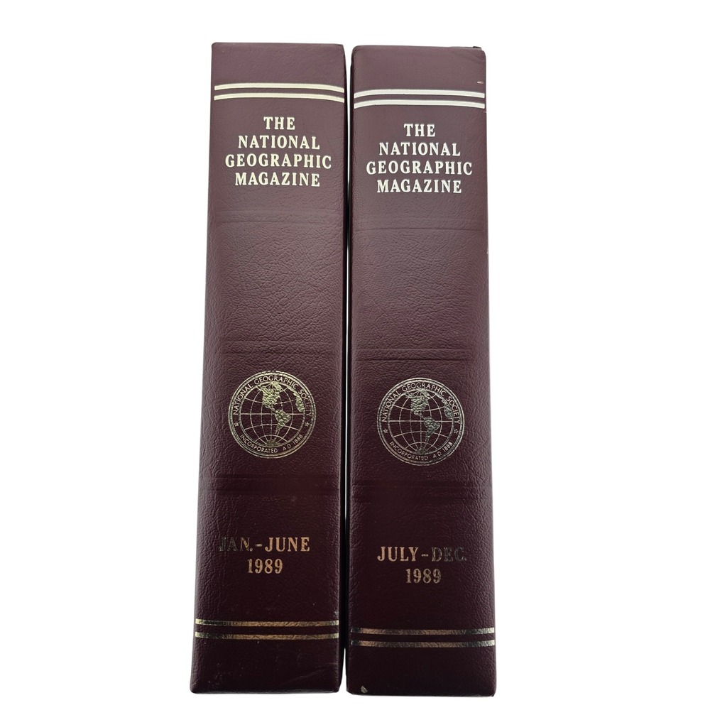 National Geographic Magazine Slipcase Set 1989 Burgundy Good Vintage Holders